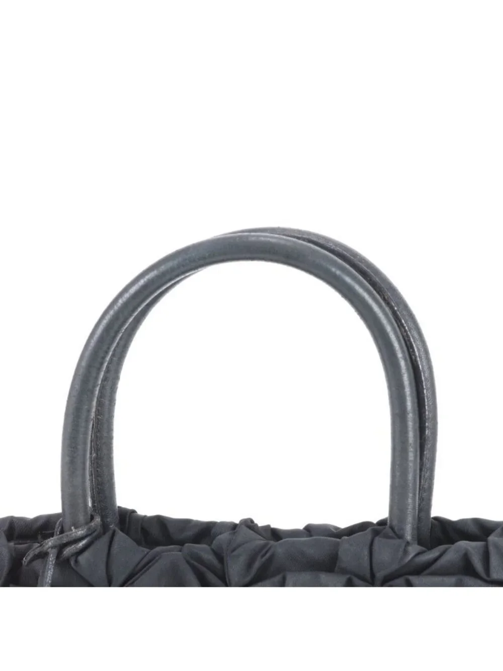 Prada Tessuto Nylon Gathered Triangle Logo Leather Tote Shoulder